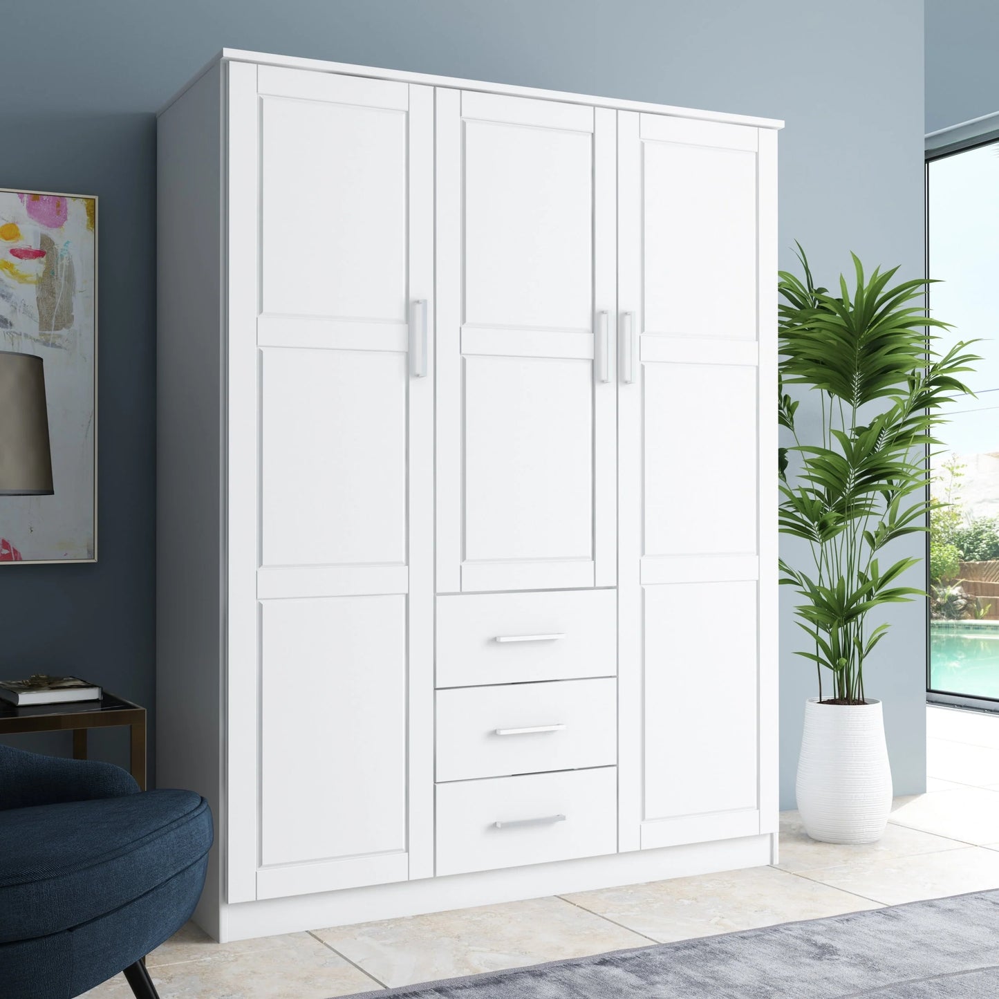 Palace Imports Armoire Cosmo 3 portes 100 % bois massif avec portes en bois massif ou portes miroir