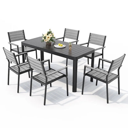 Ensemble de salle à manger extérieur 5/7 pièces en aluminium avec chaises empilables et table extensible