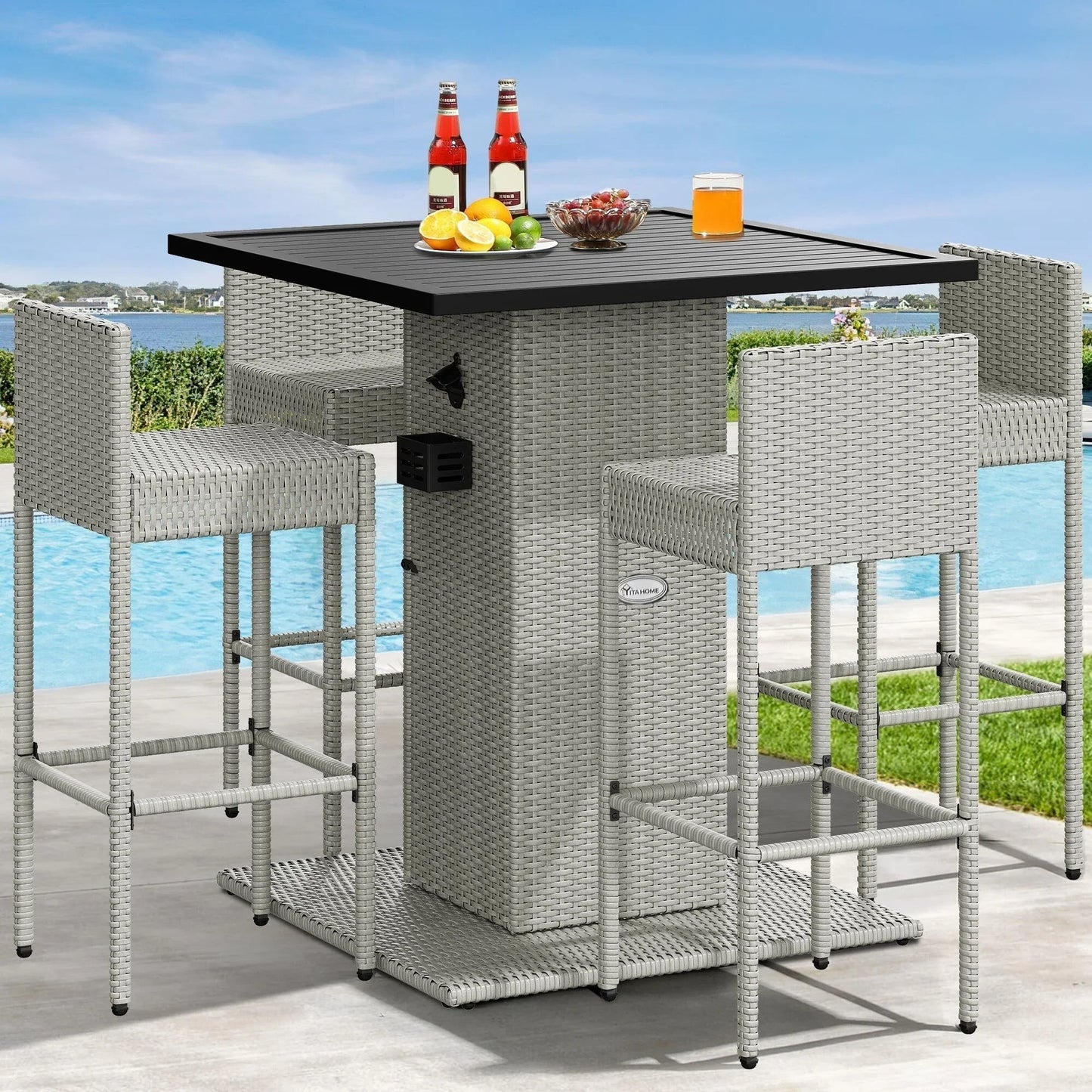 Ensemble de bar extérieur en osier Moasis 5 pièces - 5 PCS