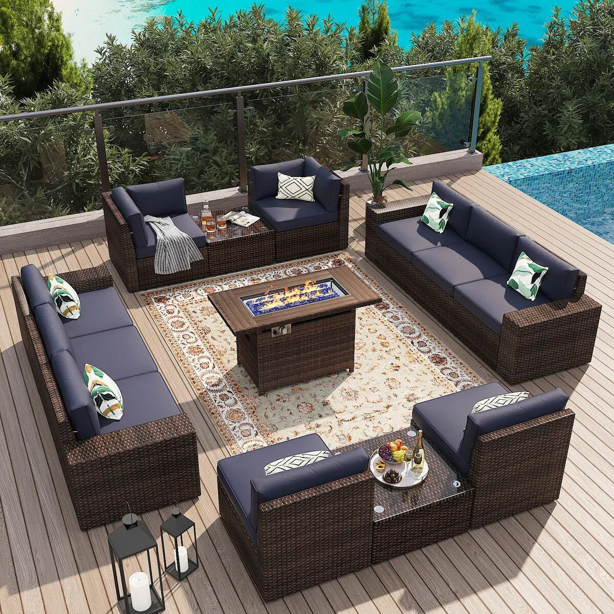 Ensemble de mobilier de jardin 13 pièces avec table brasero de 44 pouces