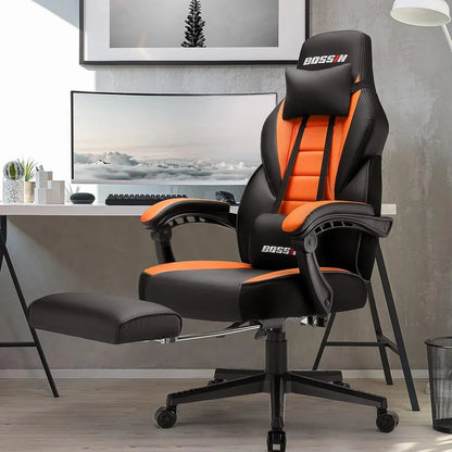 Chaise de jeu style course BOSSIN, fauteuil gamer grande taille 300 lb, chaise d'ordinateur à dossier haut