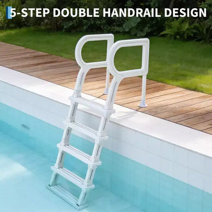 Échelle de piscine robuste à 5 marches avec double main courante Marches antidérapantes en PE résistant Capacité de 180 kg Convient aux piscines enterrées et hors sol de 122 à 137 cm