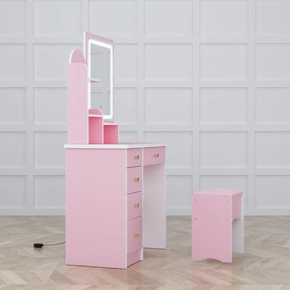 Coiffeuse avec miroir LED intégré et tabouret