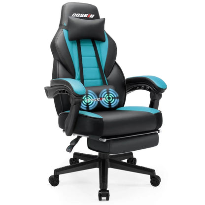 Chaise de jeu style course BOSSIN, fauteuil gamer grande taille 300 lb, chaise d'ordinateur à dossier haut