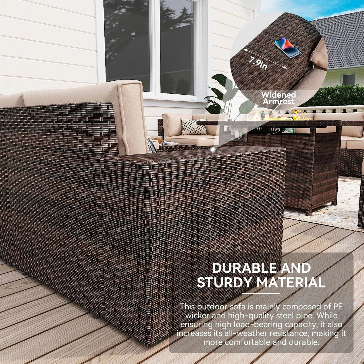 Ensemble de mobilier de jardin 13 pièces avec table brasero de 44 pouces